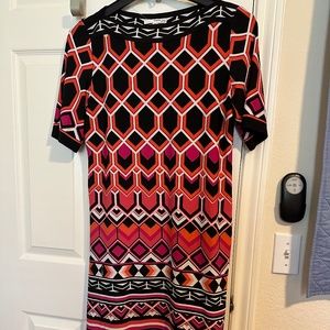 Womens Studio One New York Stretch Sheath Dress in Pink Black Coral Geo Print PM